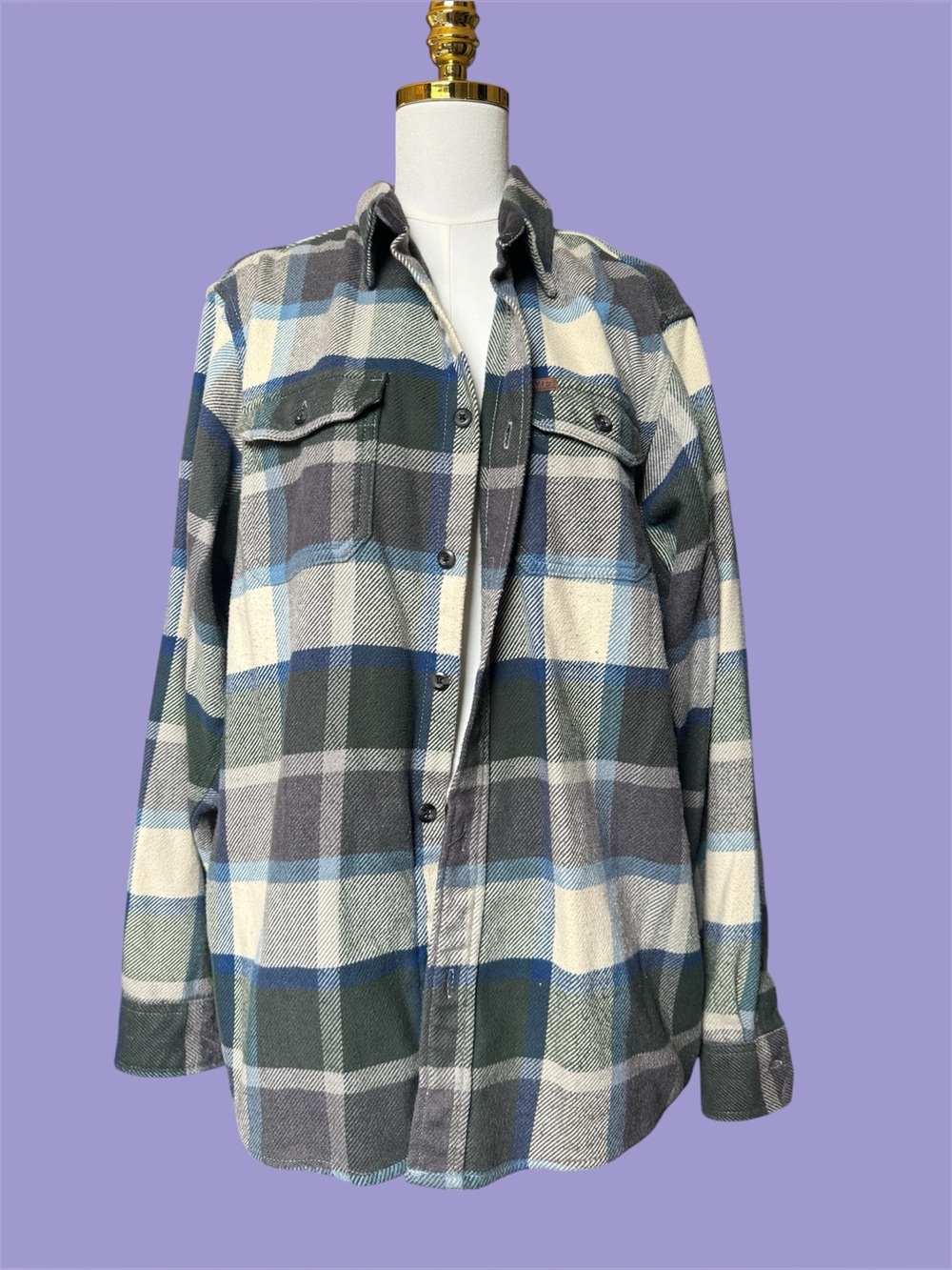 Orvis Flannel Green Blue Navy Long Sleeve Button Up XL Unisex